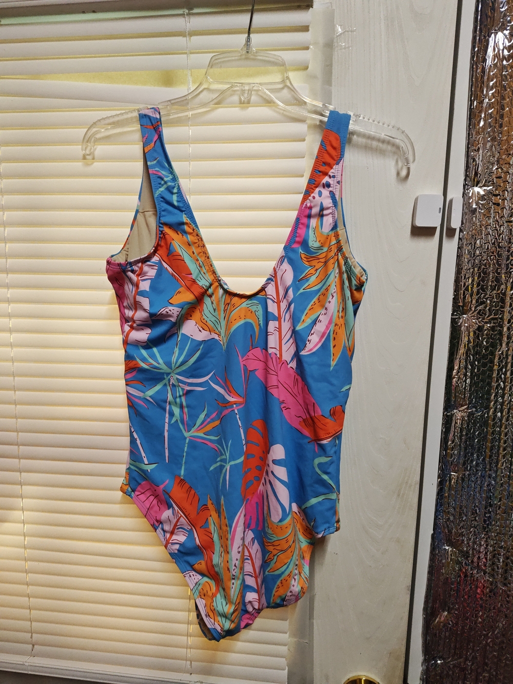 Tropical Print One-Piece Swimsuit in Bright Blue & Coral